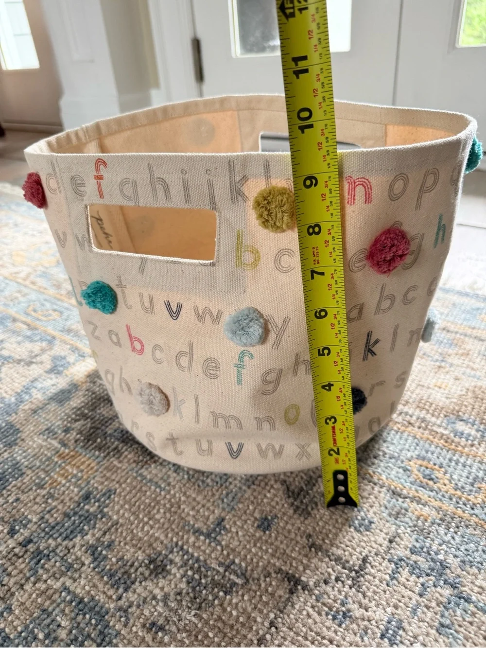 Alphabet Pom Pom Canvas Storage Bin - Neutral